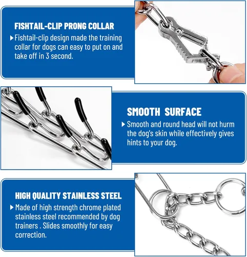 Miniatura 2 de Collar de punta para perro, collar de entrenamiento para perros con clip de liberación rápida, eslabones ajustables de acero inoxidable con puntas
