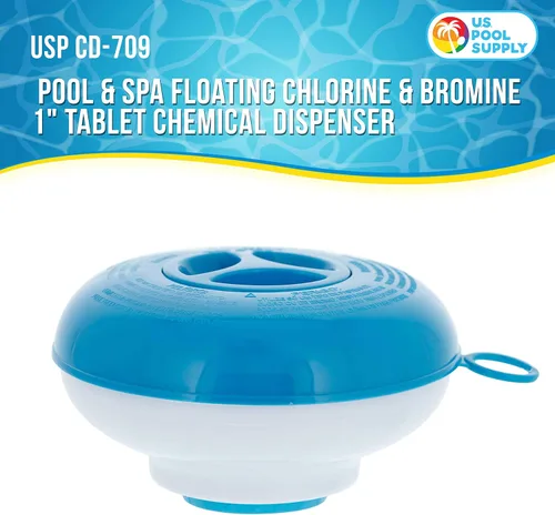 Miniatura 2 de U.S. Pool Supply Dispensador de tabletas químicas flotante para piscina y spa de 1 pulgada, dispensador de cloro y bromo, flotador plegable de 5