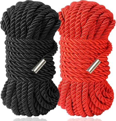 Miniatura 8 de Cuerda suave de seda duradera, 32 pies 0.315 in, cuerda trenzada de satén larga multiusos (2 x 8 pies, negro, rojo de 16 pies + 32 pies morado)