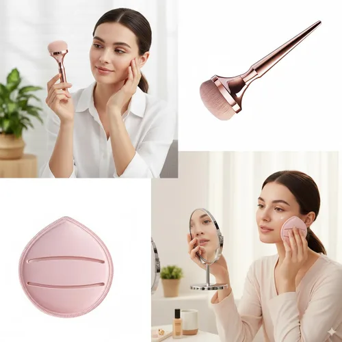 Miniatura 7 de Juego de brochas de maquillaje profesional, base esponjosa grande y pinceles de rubor con esponja para soplo de polvo