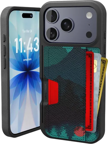Miniatura 103 de Smartish Funda tipo cartera para iPhone 13 Pro – Wallet Slayer Vol. 2 [delgada + protectora] tarjetero con función atril - Azul sobre verde Blues