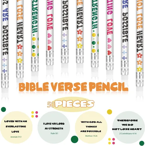Miniatura 5 de Sinmoe 100 lápices de versículos bíblicos coloridos religiosos cristianos, inspiradores, regalos bíblicos inspiradores para niños, escuela, oficina