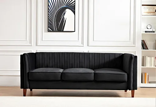 Miniatura 8 de Container Furniture Direct Sofá moderno de terciopelo de lujo para sala de estar con espuma de alta densidad, tapicería de tela suave, cojines