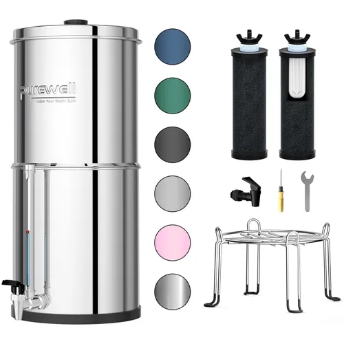 Miniatura 11 de Purewell Sistema de filtro de agua alimentado por gravedad de 3 etapas, sistema de encimera de acero inoxidable de 2.25 galones con 2 filtros