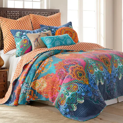 Miniatura 2 de Levtex Home - Juego de colcha Mackenzie - Colcha matrimonial y dos fundas estándar - Bohemio - Verde azulado, naranja, amarillo, verde, azul