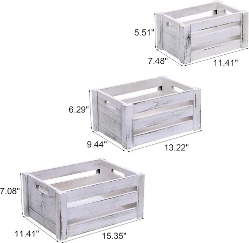 Miniatura 3 de Juego de 3 cajas de madera anidables, pequeñas cajas de almacenamiento de madera rústica con asas, contenedores organizadores compactos apilables