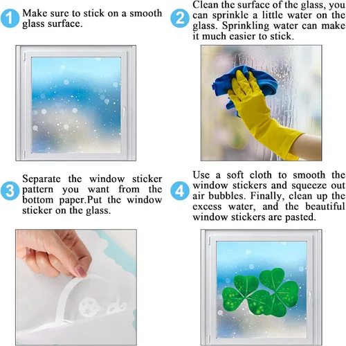 Miniatura 6 de Whaline 6 hojas de adhesivos para ventana del día de San Patricio - Grandes calcomanías de árbol de trébol en acuarela, decoración irlandesa doble