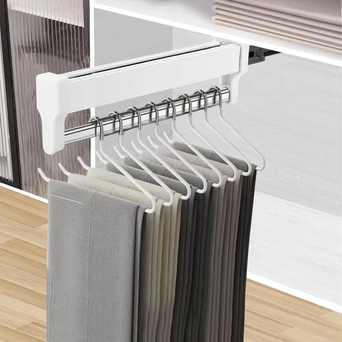 Miniatura 3 de Barra de Valet Extraíble para Armario, Ajustable, de Acero Resistente, Montada en la Parte Superior, para Almacenamiento de Ropa en el Armario