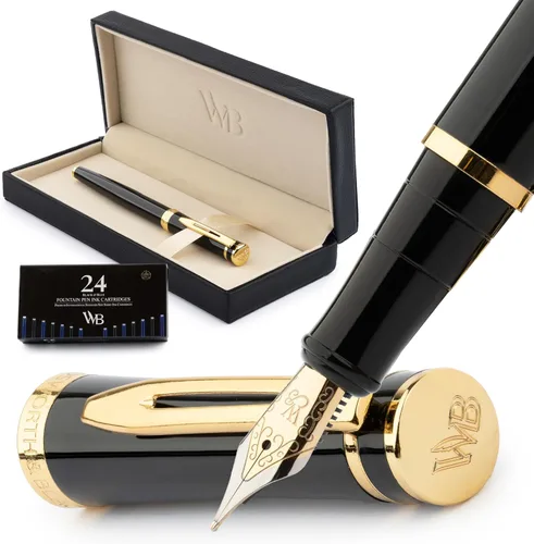Miniatura 38 de Conjunto de pluma estilográfica Wordsworth & Black, plumín extra fino dorado de 18 quilates, incluye 24 cartuchos de tinta, convertidor de repuesto