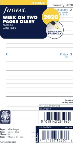 Miniatura 9 de Filofax Recambio de diario de calendario, tamaño personal/compacto, semana a vista, papel blanco, a rayas, inglés, 2024 (C68418-24)