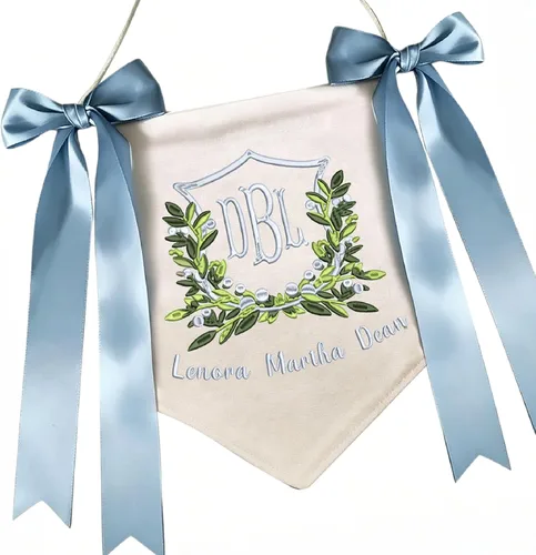 Letrero personalizado de bienvenida para bebé, bandera bordada con nombre, letrero para puerta de hospital de bebé, con lazos, decoración de baby