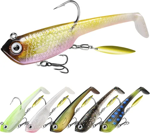 Miniatura 16 de TRUSCEND Shadtale Easy Catch Soft Fishing Lures with BKK Hooks - Trembly Sinking and Vibrating Swim for More Bites, Pre-Rigged Swimbaits for Bass