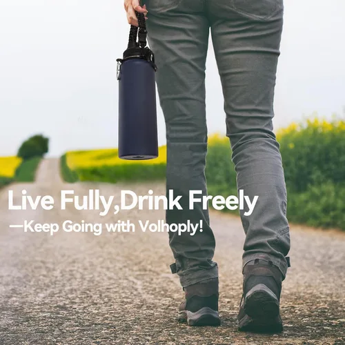 Miniatura 7 de Volhoply Botellas de agua aisladas en paquete de 8, botellas deportivas de acero inoxidable de 40 onzas con asa de paracord y tapa con boquilla
