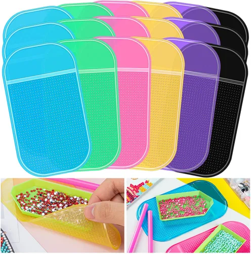 18 alfombrillas adhesivas antideslizantes para pintura de arte con diamantes, almohadilla de gel universal antideslizante de 5.6 x 3.3 pulgadas para