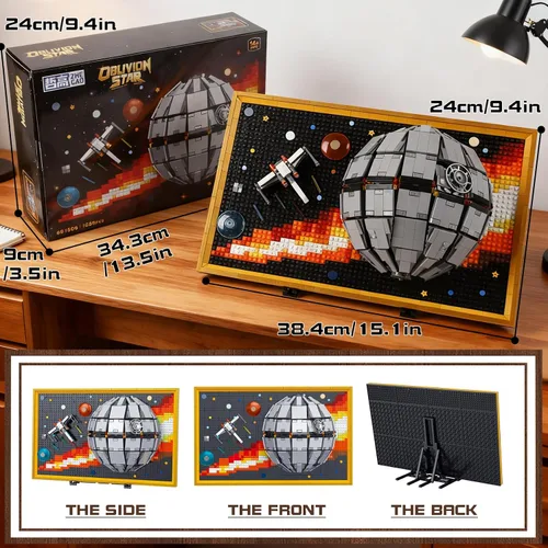 Miniatura 3 de SZRUIZITEC Kit de 1566 piezas de bloques de construcción de la Estrella de la Muerte, arte de pared (de gran tamaño e incompatible con Lego)