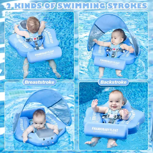 Miniatura 6 de Flotadores para bebé para piscina con dosel toldo de protección solar extraíble Mambobaby Float No Inflable Mejora Añadir cola Evitar Voltear Verde