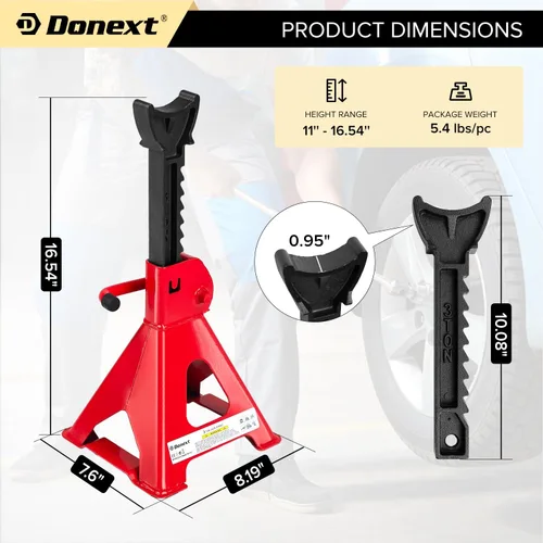 Miniatura 2 de Jack Stands 3 toneladas (6,500 lb) de acero de capacidad, 1 par de soportes de elevación rojos ajustables