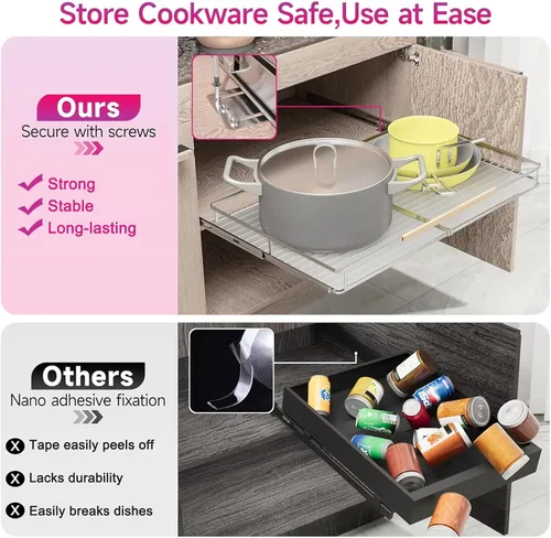 Miniatura 3 de Organizador de gabinete extraíble, estantes enrollables de metal de acero resistente para armarios de cocina, estantes extraíbles ajustables