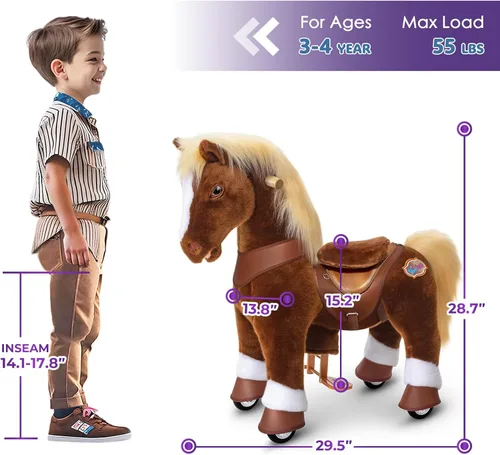 Miniatura 5 de PonyCycle Paseo a caballo en poni modelo avanzado Y peluche marrón caballo juguete para niños tamaño 3 para edades 3 a 4, caballo mecedora