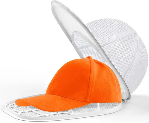 Eiito Lavadora de sombreros para lavadora, limpiador de sombreros para gorras de béisbol con jaula de marco y malla (1 paquete blanco con malla)