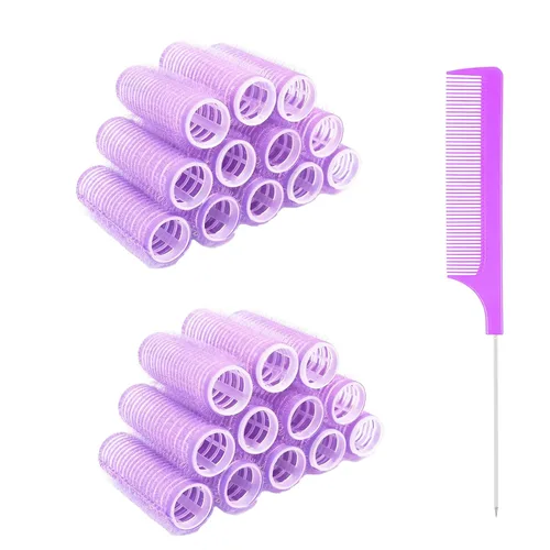 Rodillo de pelo, juego de 24 rizadores de pelo pequeños de nailon, morado, rizador de peluquería profesional, rizador de peluquería, rodillos de