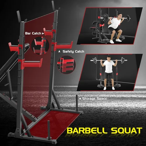 Miniatura 4 de OPPSDECOR 900LBS Weight Bench Set with Squat Rack Preacher Curl Weight Bench with Leg Extension Bench Press Set Workout Bench for Home Gym Full Body