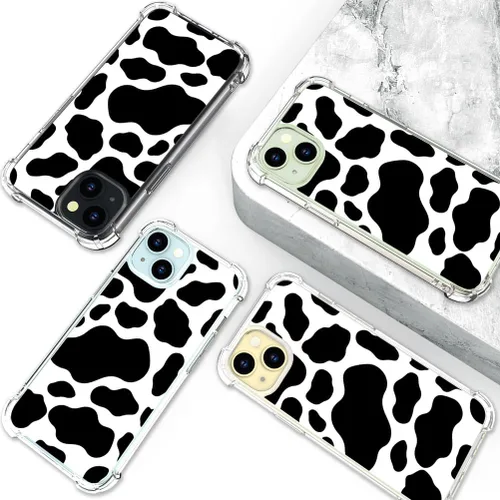 Miniatura 3 de Hungo Compatible para iPhone 15 Funda Diseño Lindo de Vaca Transparente, Femenino para Mujeres Niñas Estampado de Vaca Transparente (No Transparente)