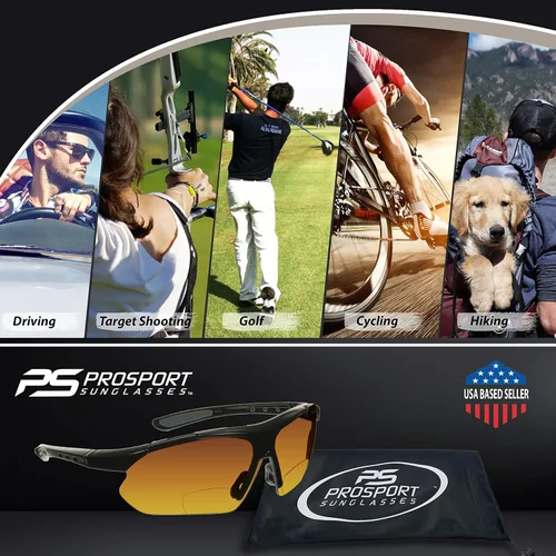 Miniatura 5 de proSPORT BIFOCAL - Lentes de sol para hombres y mujeres, bloqueo de luz azul, lente ámbar HD, semirarimas, envolvente, para conducir, golf