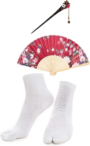 Miniatura 7 de Elibelle Juego de calcetines de seda plegables de seda para mujer, estilo kimono de anime japonés
