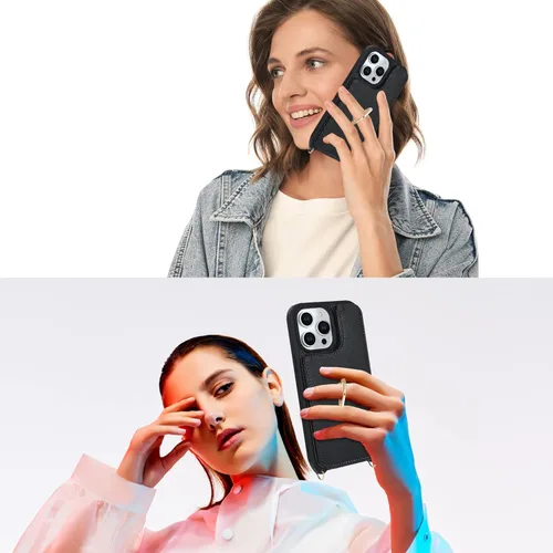 Miniatura 3 de Lipvina Funda para iPhone 11 Pro Max con tarjetero y correa para mujer, cordón cruzado, soporte de anillo con soporte, cierre a presión, bonitas