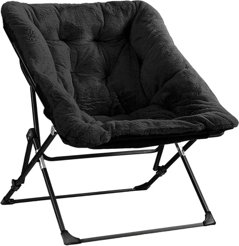 Walsham Silla plegable cómoda, de piel sintética, suave, acogedora, silla Papasan de lectura para adultos, niños, dormitorio, sala de estar, Negro