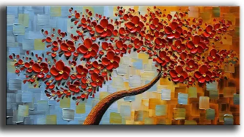 Miniatura 14 de YaSheng Art - Pintura al óleo de arte contemporánea hecha a mano de flores blancas en lienzo con textura 3D, pinturas de árbol abstractas