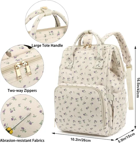 Miniatura 7 de Mochila de ante para pañales para bebés, niñas y niños, grandes bolsas de pañales para mamá (Corderoy beige floral púrpura)