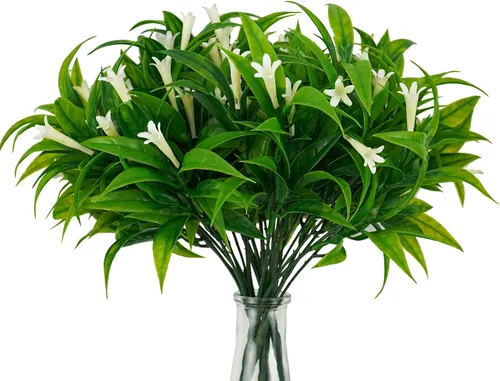 Miniatura 13 de Uieke 6 plantas artificiales para exteriores, resistentes a los rayos UV, flores falsas de gloria matutina con hierba naranja, flores tropicales