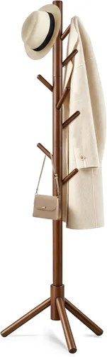 Miniatura 13 de Perchero de madera maciza independiente, árbol de pino de Nueva Zelanda con 8 ganchos y 3 tamaños ajustables para abrigos, sombreros, bolsos