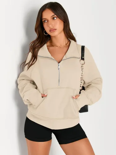 Miniatura 3 de AUTOMET Sudaderas con media cremallera para mujer, sudadera corta de vellón con cremallera de un cuarto, sudaderas con capucha para el otoño, a