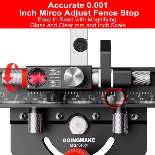 Miniatura 3 de GOINGMAKE Calibre de inglete para sierra de mesa con parada de volteo microajustable y valla extensible y parada de ángulo rápido para sierra