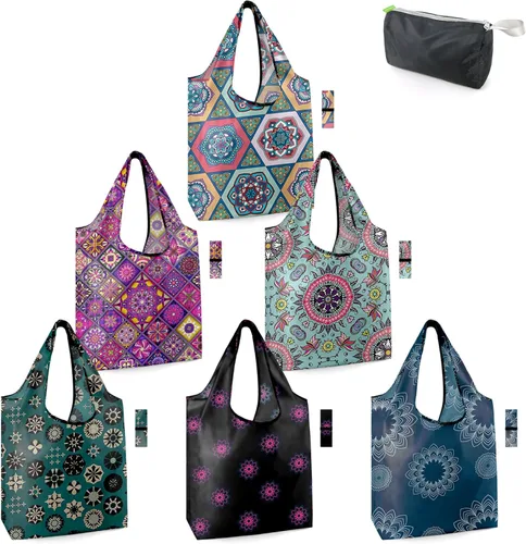 Miniatura 52 de BeeGreen 12 paquetes de bolsas reutilizables de flores, bolsas reutilizables extragrandes de 50 libras, lindo diseño floral, bolsas plegables