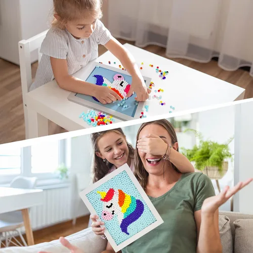 Miniatura 6 de Kit de Arte de Pintura de Pompones de Unicornio Funto, Más de 1100 Pompones, Lienzo y Marco Resistente para Decoración del Hogar, Manualidades