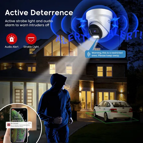 Miniatura 6 de Cámara IP PoE de visión a color 4K 8MP para exteriores con luz híbrida inteligente, luz estroboscópica y advertencia audible, AI VCA, detección