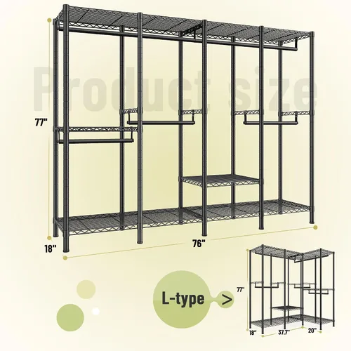 Miniatura 9 de Raybee Perchero para ropa con cubierta, perchero para colgar ropa, armario portátil, ajustable, 1150LBS, 18" de profundidad x 76" de ancho x 77