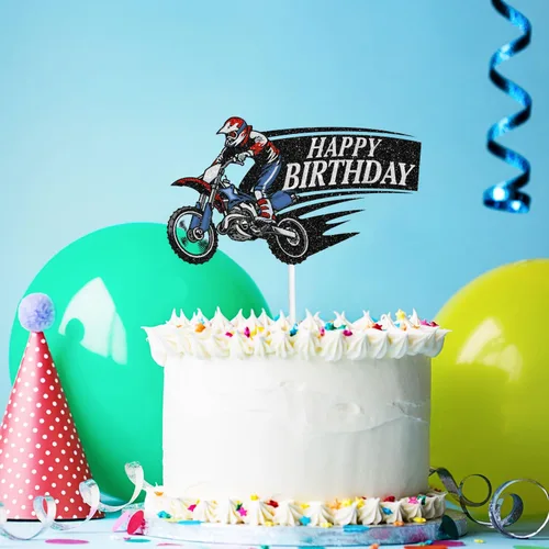 Miniatura 5 de Decoración para tartas de motocross con temática de automóvil para niños, decoración de salto de motocicleta, decoración de salto de motocicleta