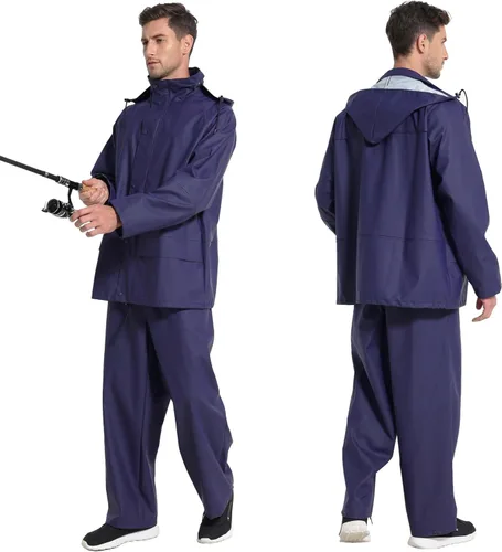 Miniatura 2 de Men's Pro Workwear Rain Suit 3-Piece Waterproof Jacket with Zip Hood & Bib Pant Heavy-Duty PU for Industrial & Work