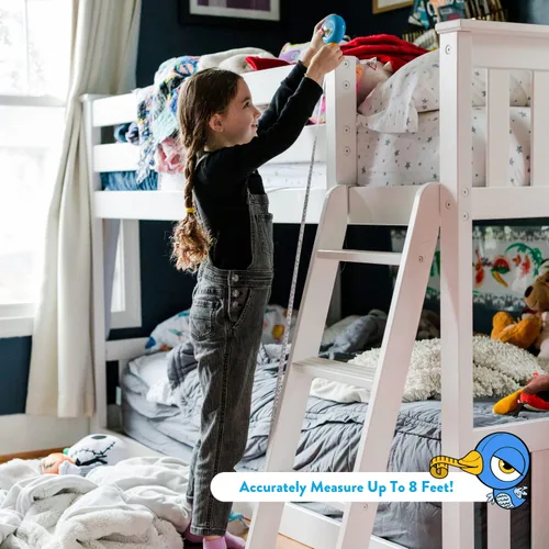 Miniatura 13 de Handy Famm Cinta métrica de pájaro azul de 8 pies para niños, herramienta educativa STEM con nivel, transportador, diseño retráctil, juguete