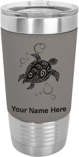 Miniatura 19 de LaserGram Vaso aislado al vacío de 20 onzas, tortuga marina hawaiana, grabado personalizado incluido (piel sintética, estilo béisbol)