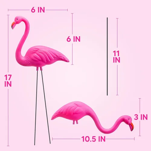 Miniatura 3 de JOYIN Juego de 2 pequeñas estacas de adorno de flamenco rosa para patio, mini estatua de flamenco de plástico con patas de metal para aceras
