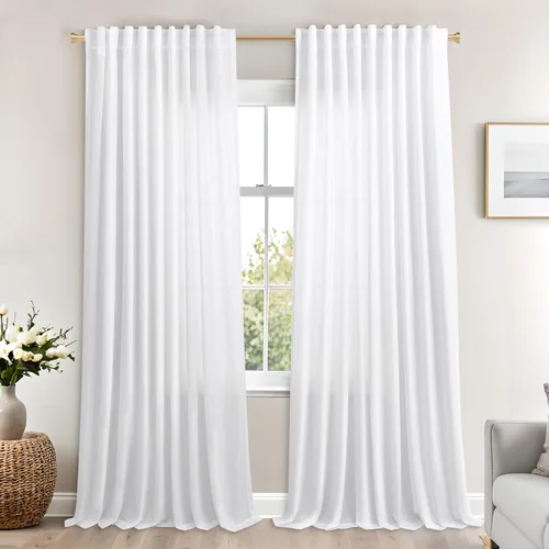 Miniatura 14 de Cortinas de lino azul claro de 90 pulgadas de largo para sala de estar, dormitorio de niñas, guardería, decoración acogedora de verano, bolsillo