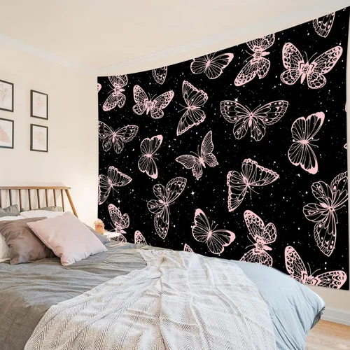 Miniatura 21 de HVEST Tapiz espacial de mariposa en galaxia para dormitorio, cielo estrellado blanco y negro para colgar en la pared para sala de estar, decoración