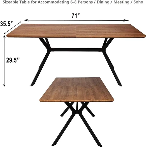 Miniatura 3 de Mesa de comedor rectangular de 71 pulgadas para 6 y 8 pulgadas, mesa de cocina de madera moderna de mediados de siglo con patas cruzadas de metal