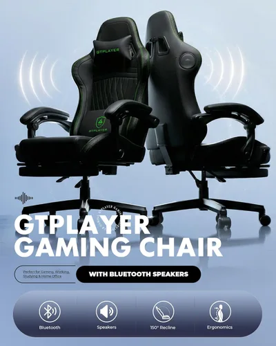 Miniatura 4 de GTPLAYER Silla de juegos para adultos, sillas ergonómicas de videojuegos con altavoces, reposapiés y reposabrazos de conexión, silla reclinable